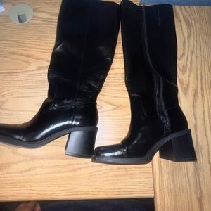 INC International Concepts Shiny Black Heeled Boots